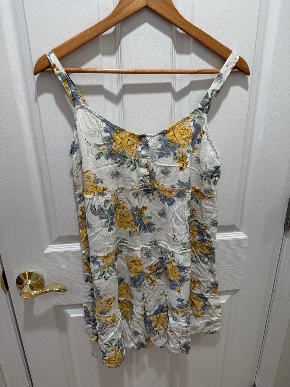 Floral White & Yellow Spaghetti Strap Swim Coverup